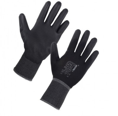 Black PU Work Gloves - SuperTouch - Small (Red Band)